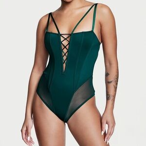 Victorias Secret Corset Teal Strappy Bodysuit